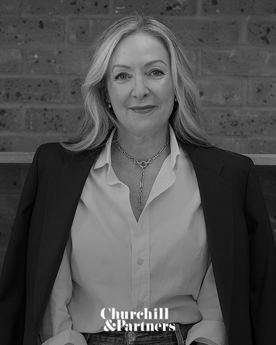 Black and white portrait of Beverley Churchill