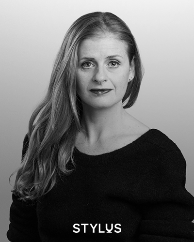 Black and white portrait of Katie Baron